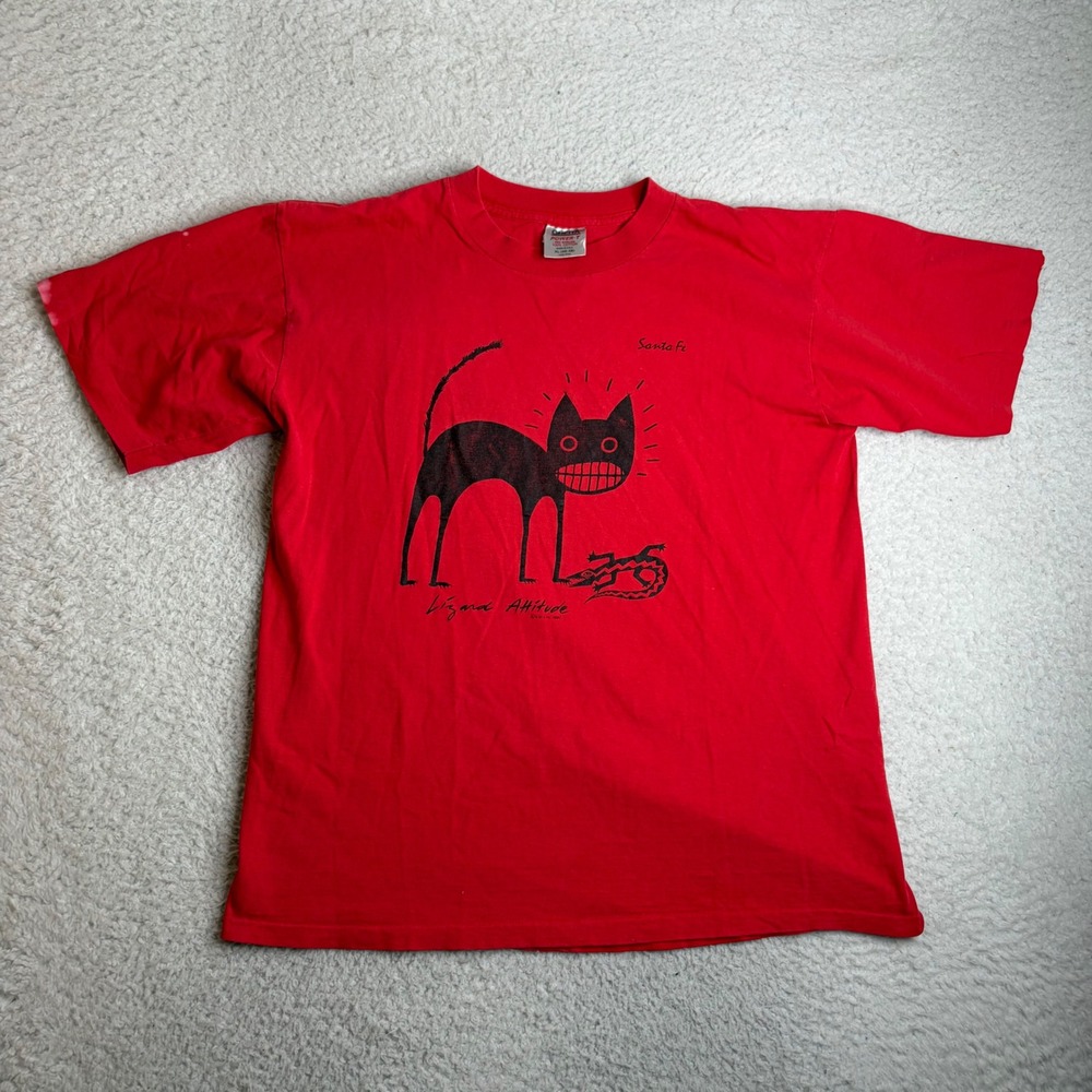 1990 Oneita Santa Fe Lizard Attitude Cat TShirt Red XL Single Stitch made in USA